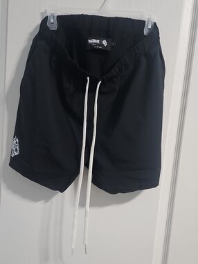 Men's Black Athletic Drawstring Shorts with White Tie